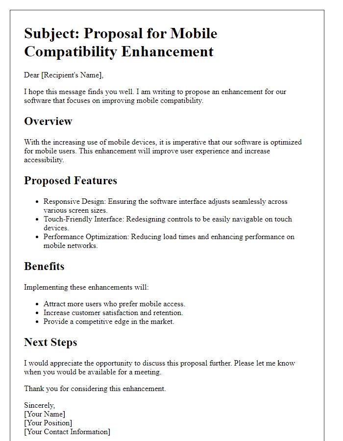 Letter template of a software feature enhancement for mobile compatibility.