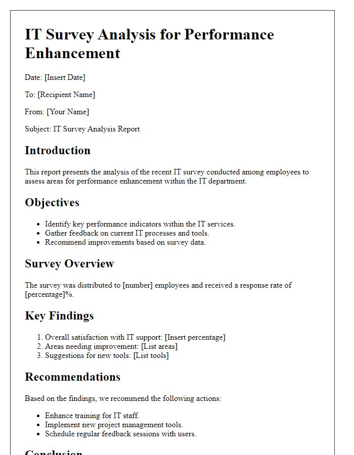 Letter template of IT survey analysis for performance enhancement