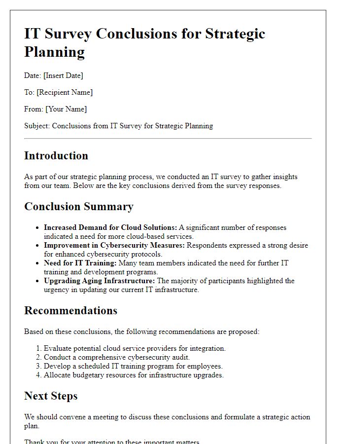 Letter template of IT survey conclusions for strategic planning