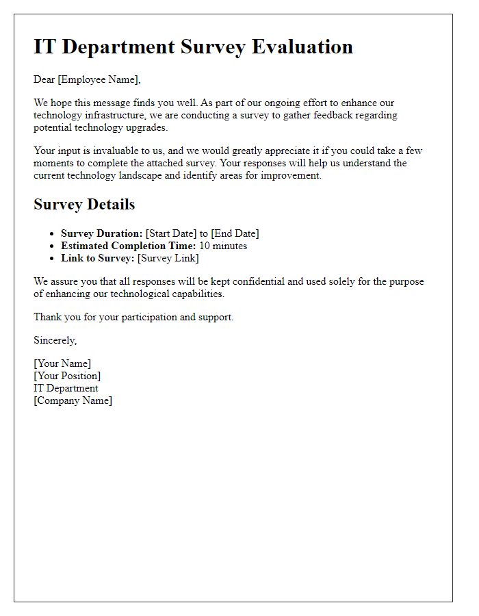 Letter template of IT survey evaluation for technology upgrades