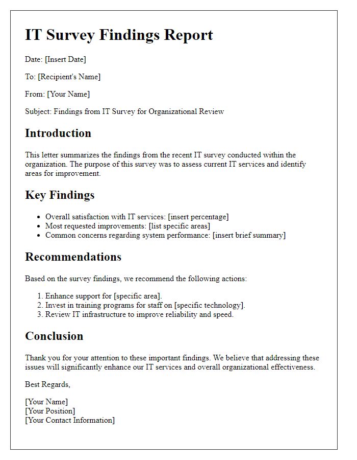 Letter template of IT survey findings for organizational review