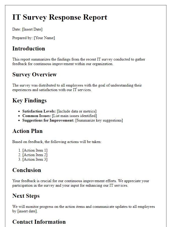 Letter template of IT survey response report for continuous improvement