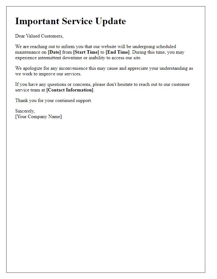 Letter template of website downtime service update