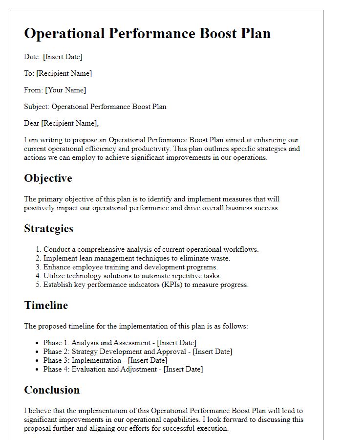 Letter template of operational performance boost plan