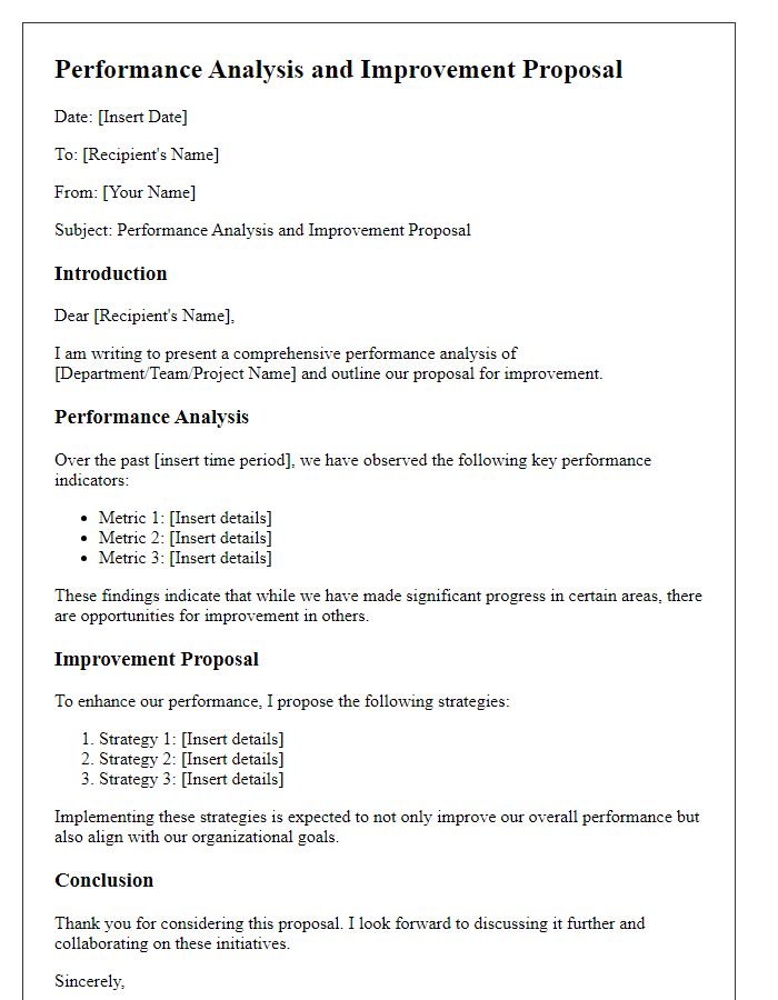 Letter template of performance analysis and improvement proposal