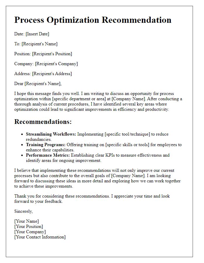 Letter template of process optimization recommendation