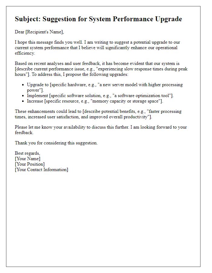 Letter template of system performance upgrade suggestion