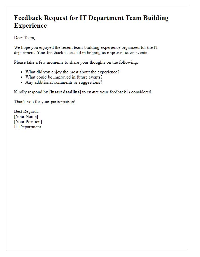 Letter template of Feedback Request for IT Department Team Building Experience