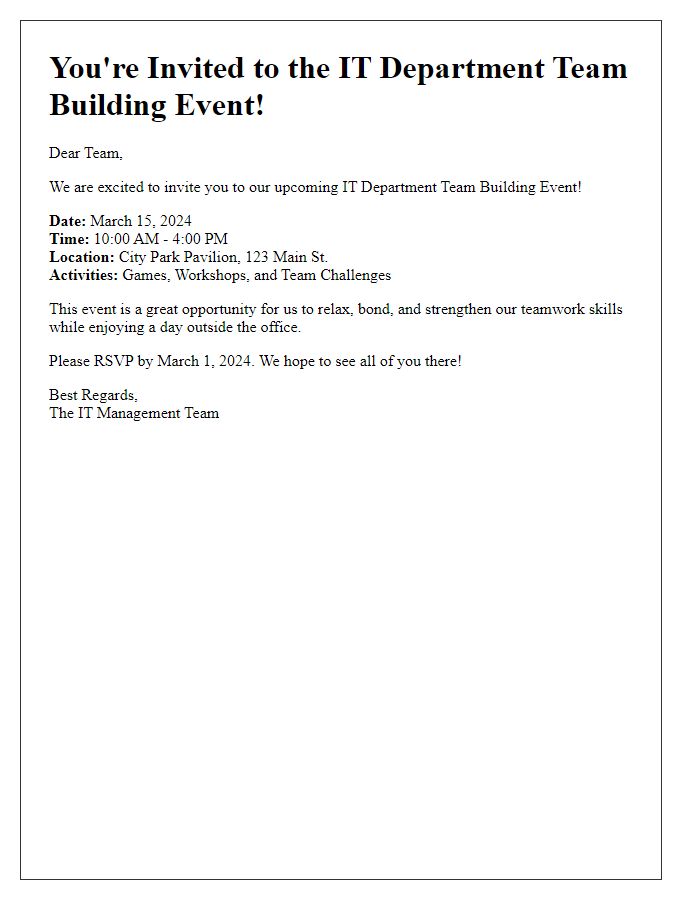 Letter template of Invitation for IT Department Team Building Event