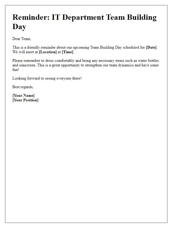 Letter template of Reminder for IT Department Team Building Day