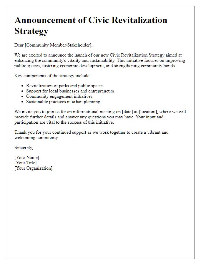 Letter template of civic revitalization strategy announcement