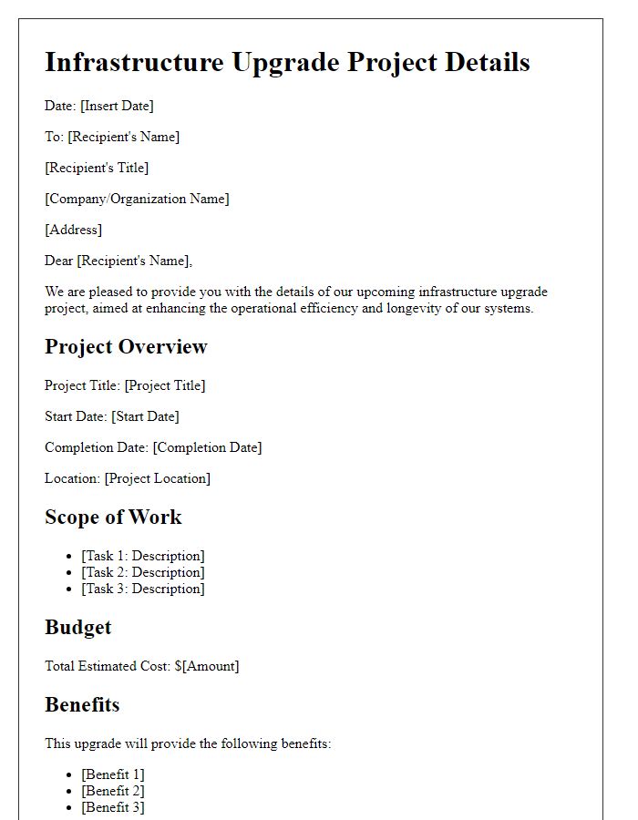 Letter template of infrastructure upgrade project details