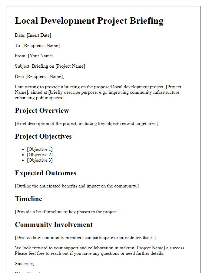 Letter template of local development project briefing