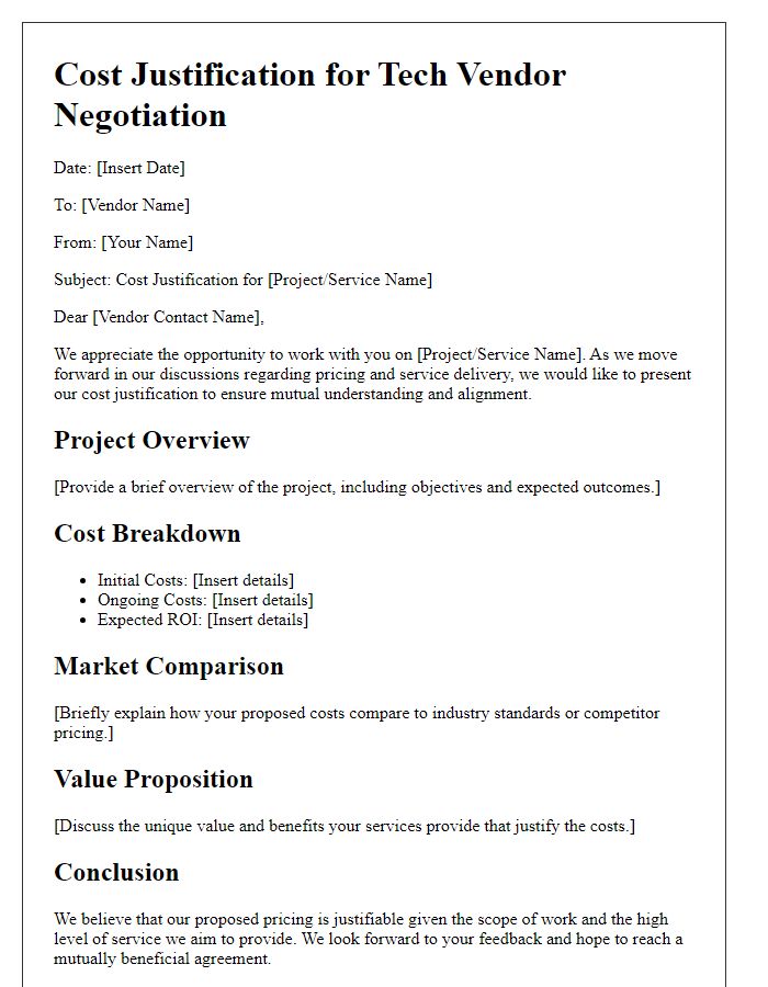 Letter template of Cost Justification for Tech Vendor Negotiation