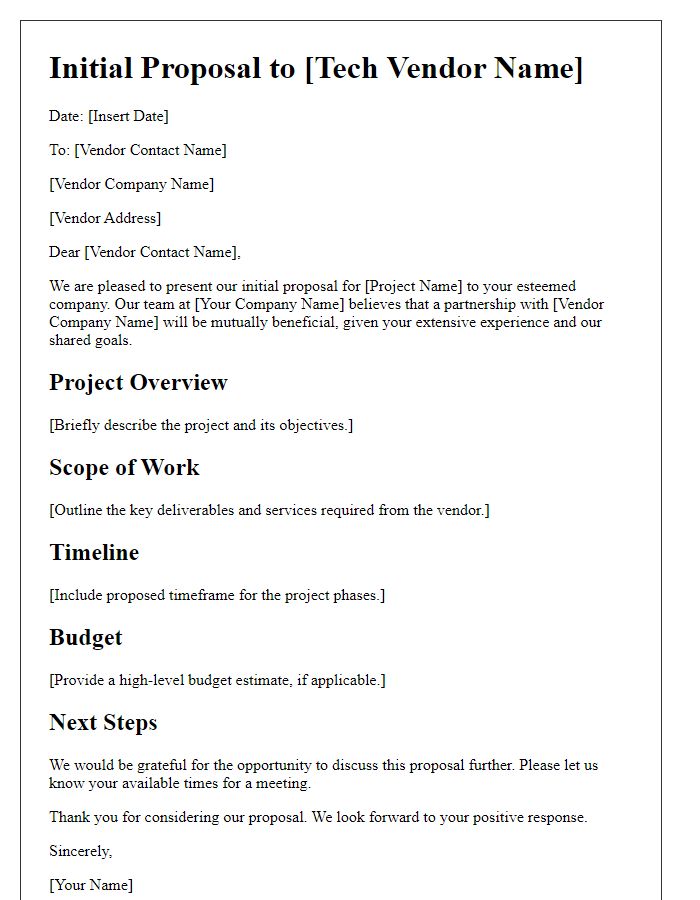 Letter template of Initial Proposal to Tech Vendor