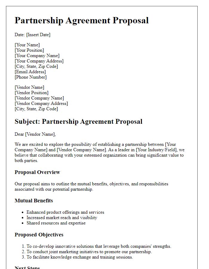 Letter template of Partnership Agreement Proposals with Tech Vendor