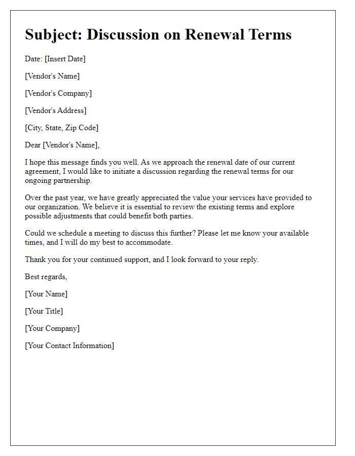 Letter template of Renewal Terms Discussion with Tech Vendor