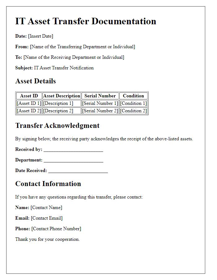 Letter template of IT asset transfer documentation for asset tracking