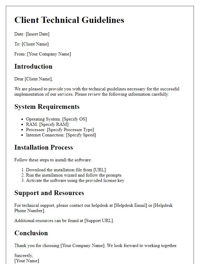 Letter template of client technical guidelines