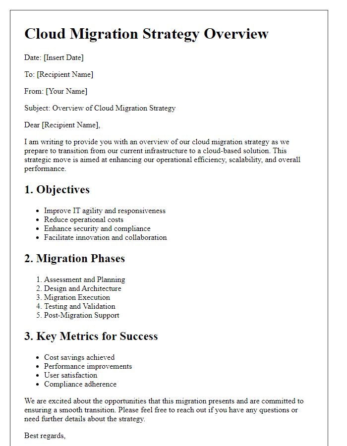 Letter template of cloud migration strategy overview