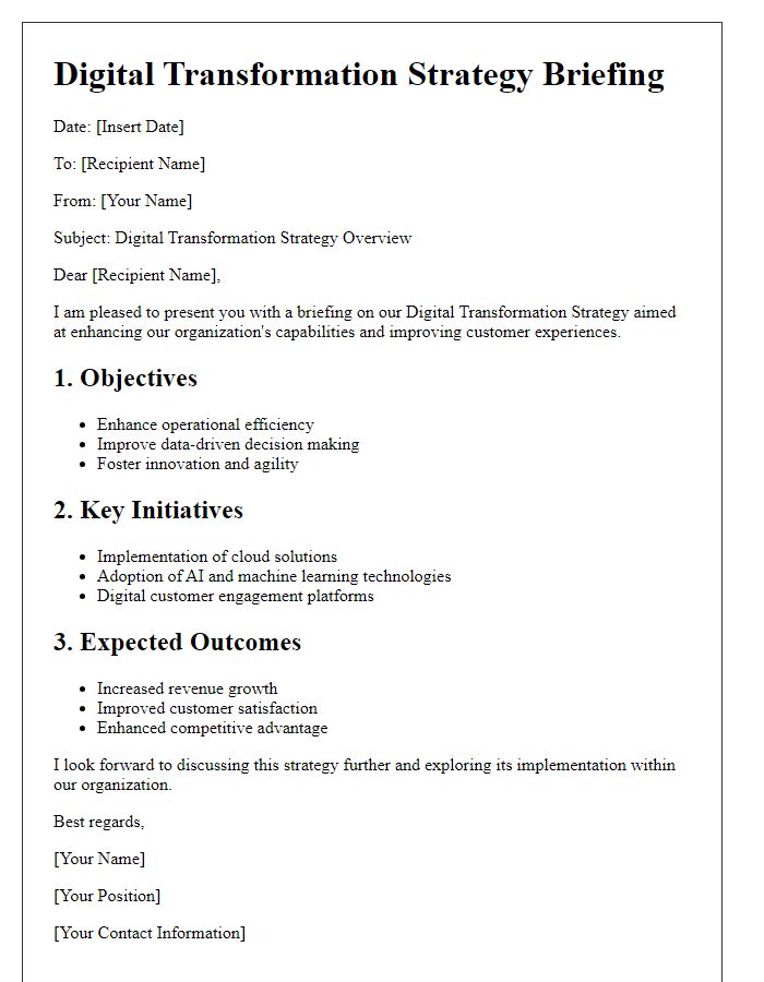 Letter template of digital transformation strategy briefing