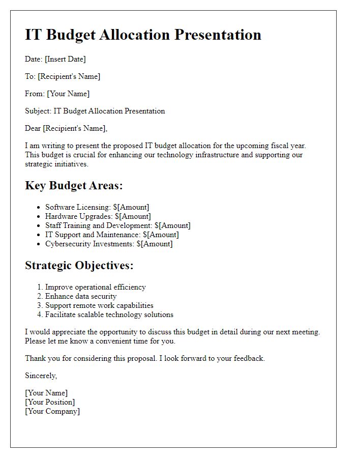 Letter template of IT budget allocation presentation