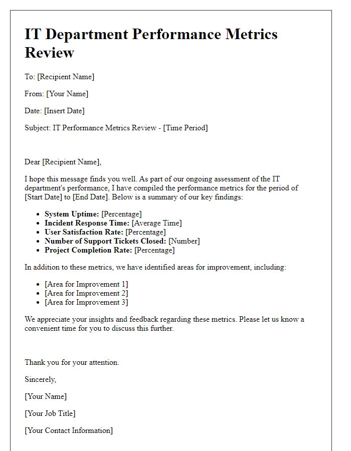 Letter template of IT performance metrics review