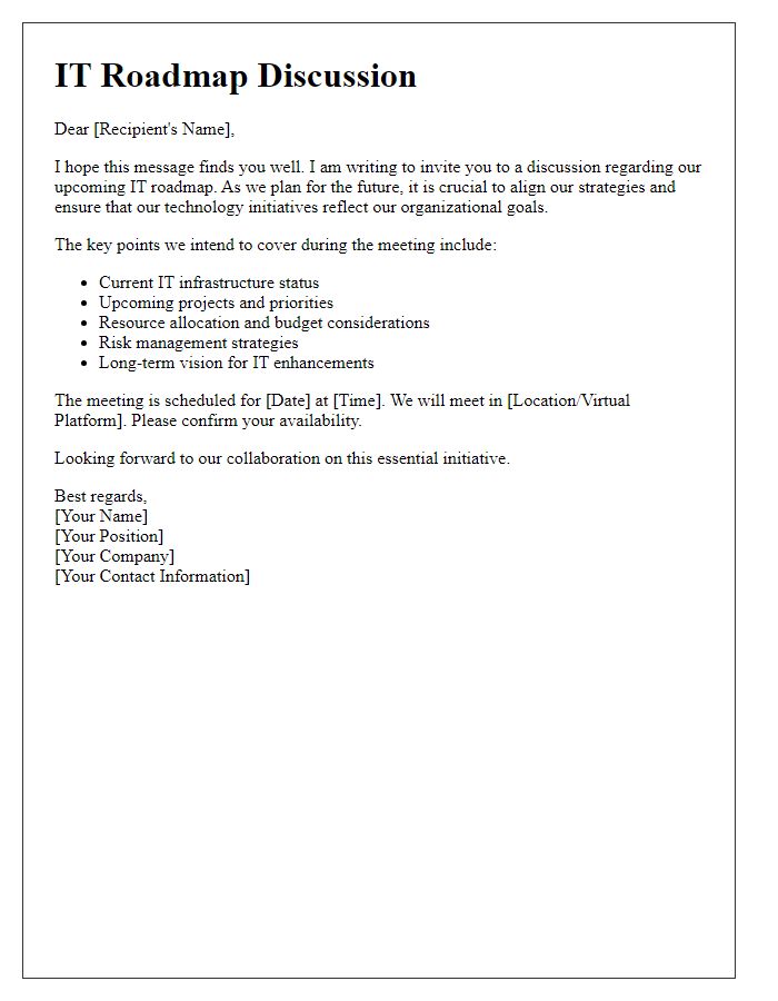 Letter template of IT roadmap discussion