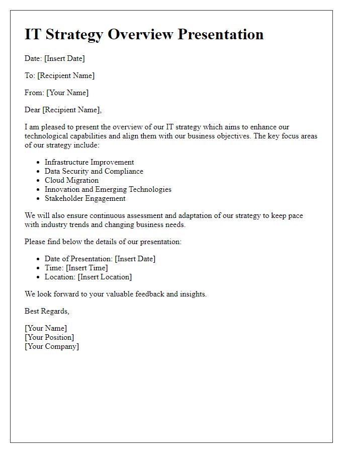 Letter template of IT strategy overview presentation