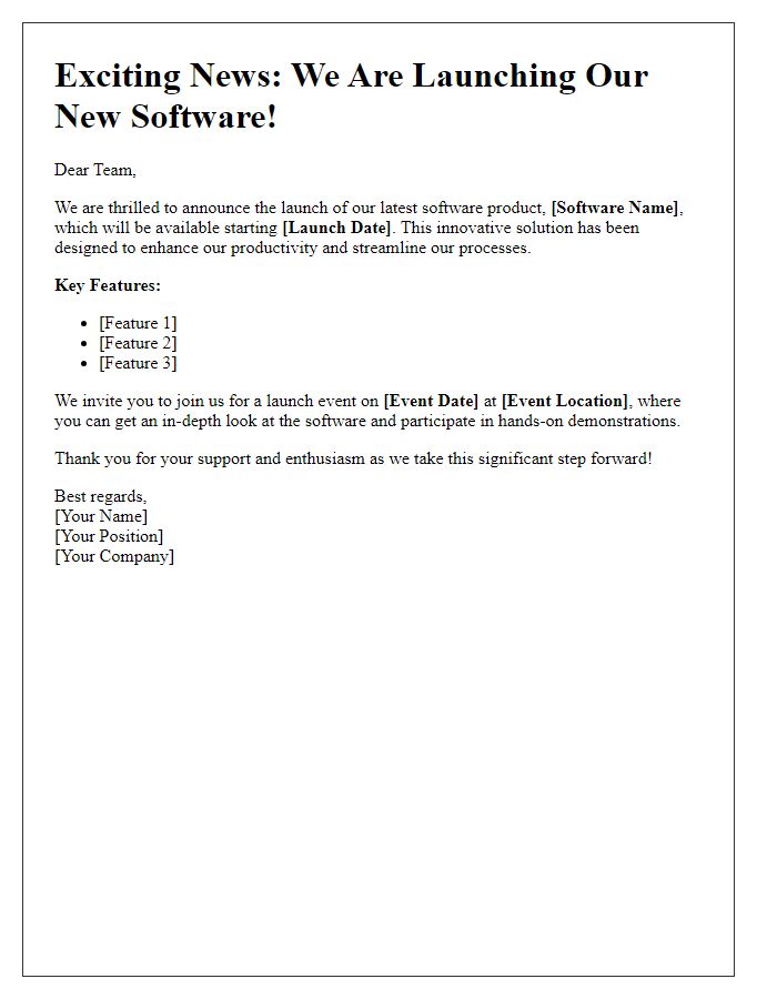 Letter template of announcement for new software launch