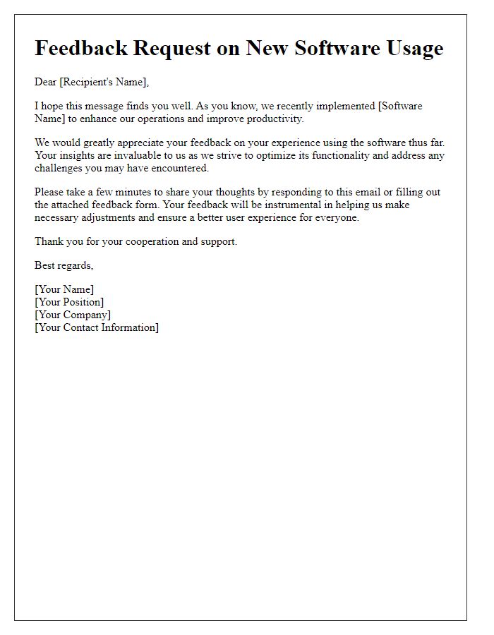 Letter template of feedback request on new software usage