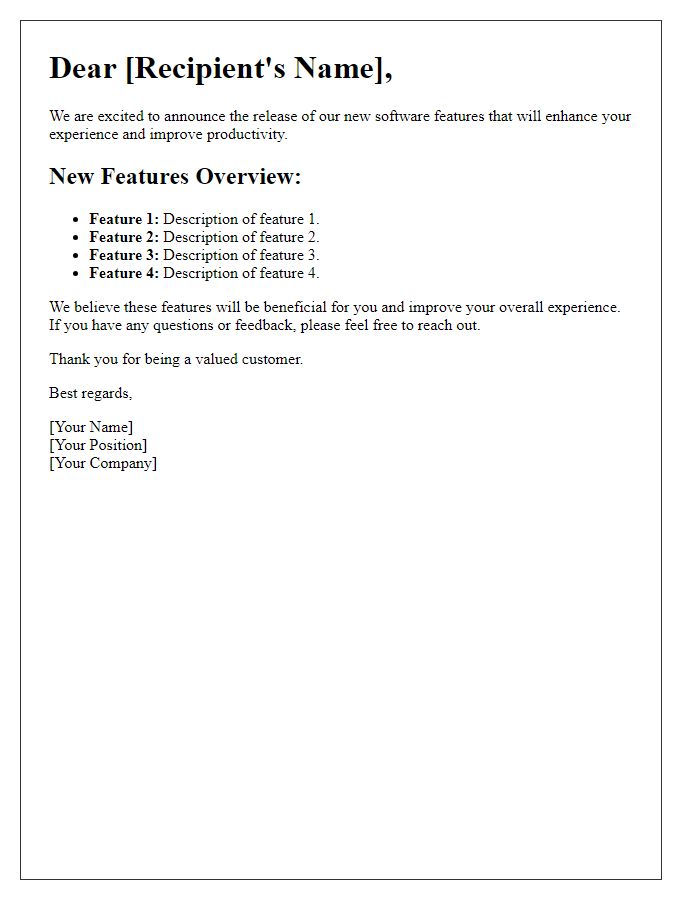 Letter template of new software features overview