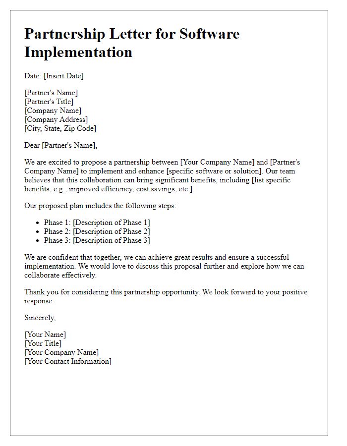 Letter template of partnership for software implementation