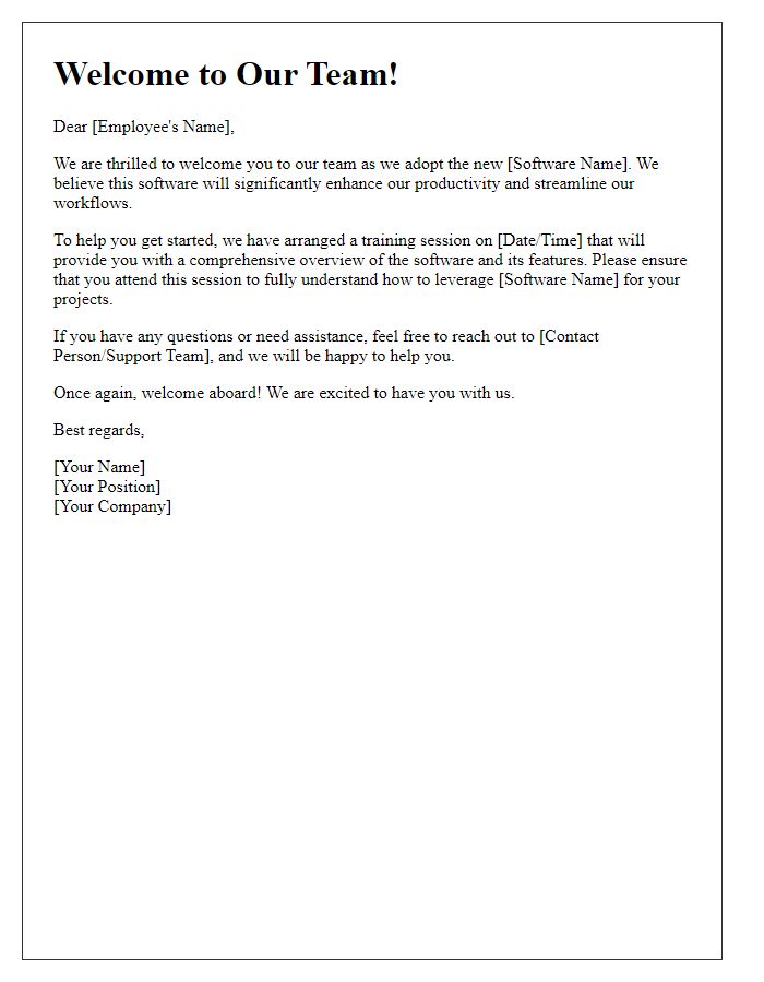 Letter template of welcome to newly adopted software