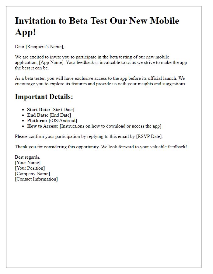 Letter template of mobile app beta testing invitation