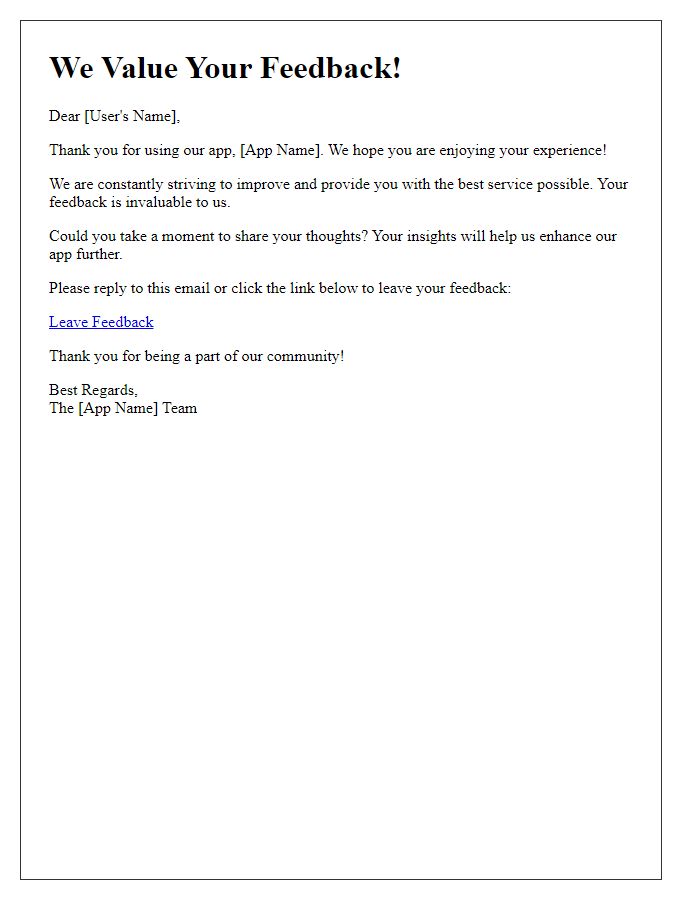 Letter template of mobile app feedback request