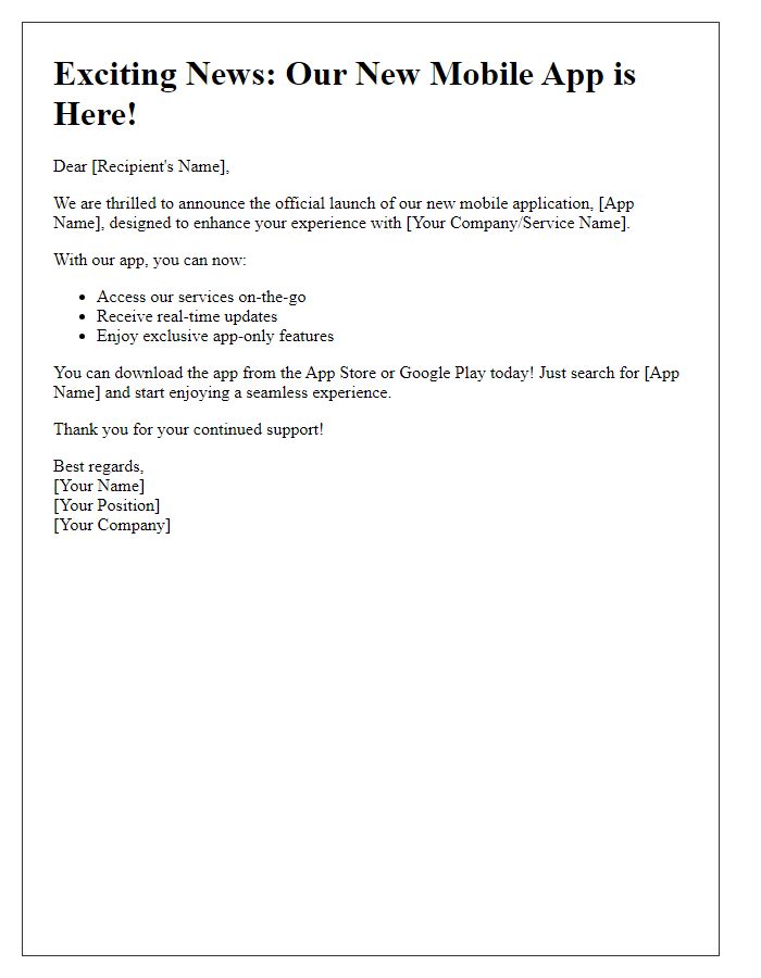 Letter template of mobile app launch announcement