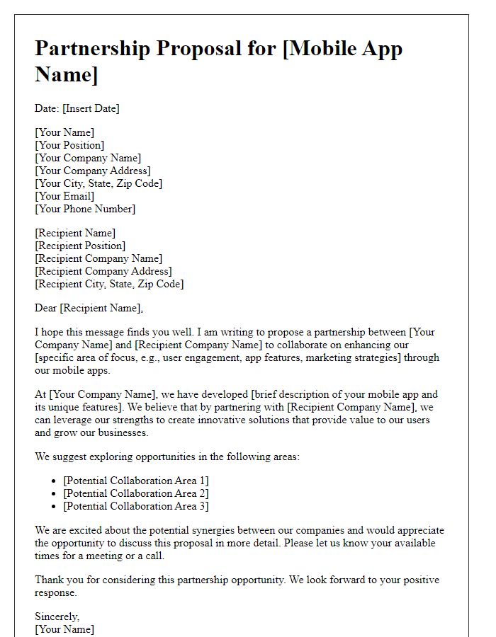Letter template of mobile app partnership proposal