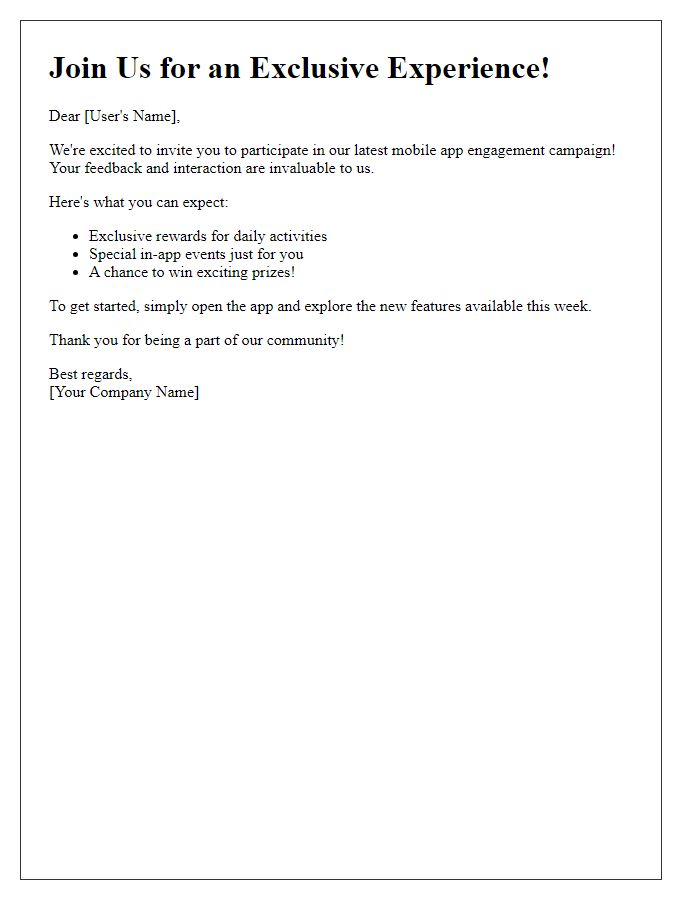 Letter template of mobile app user engagement campaign