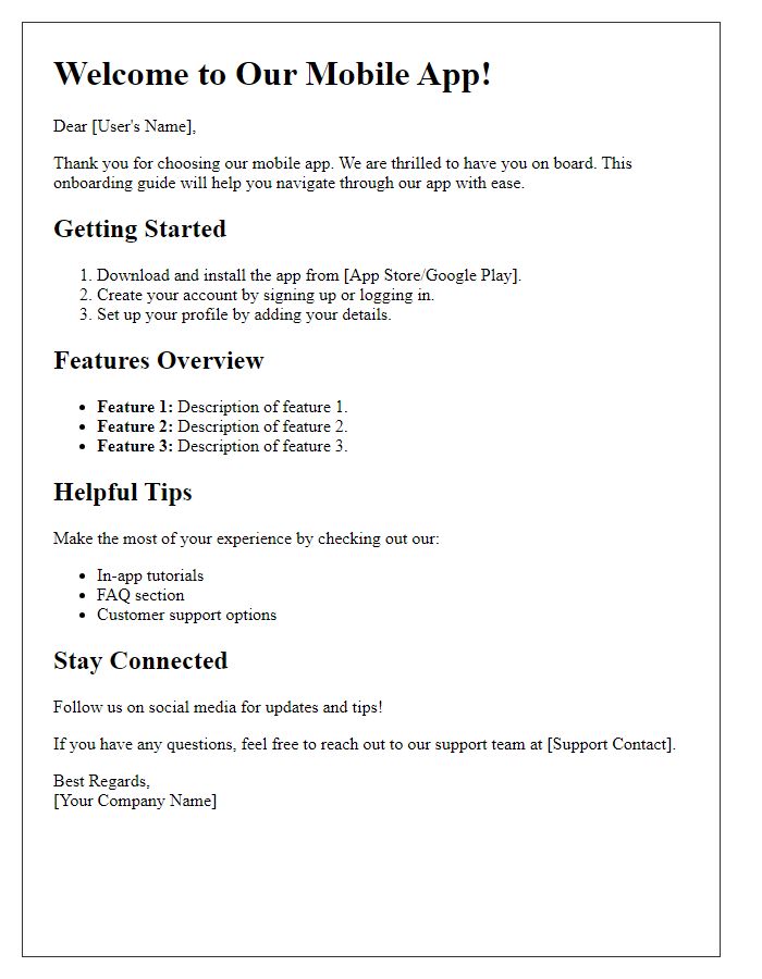 Letter template of mobile app user onboarding guide