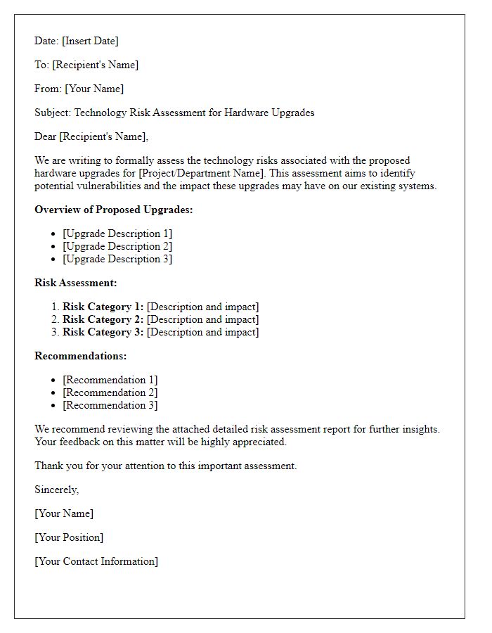 Letter template of technology risk assessment for hardware upgrades