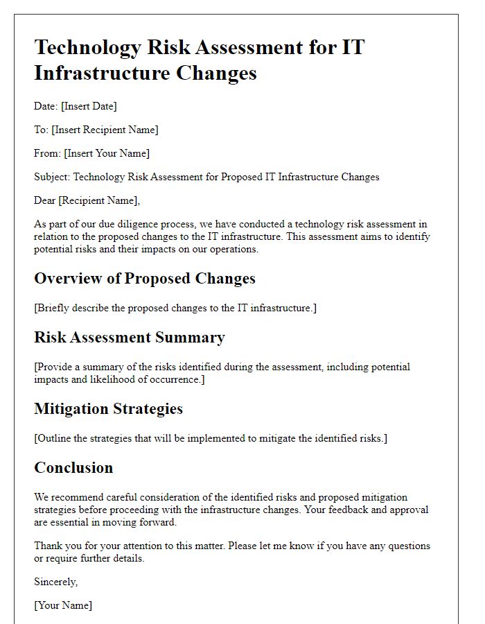 Letter template of technology risk assessment for IT infrastructure changes