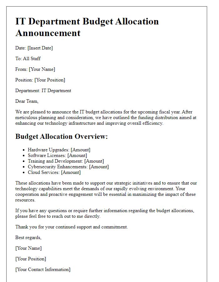 Letter template of IT budget allocation announcement