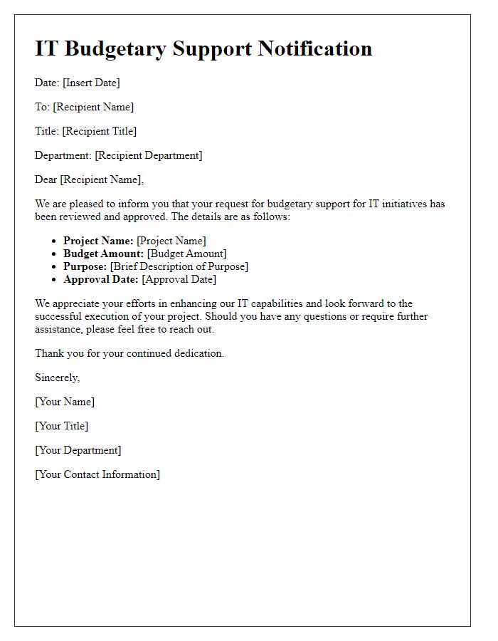 Letter template of IT budgetary support notification