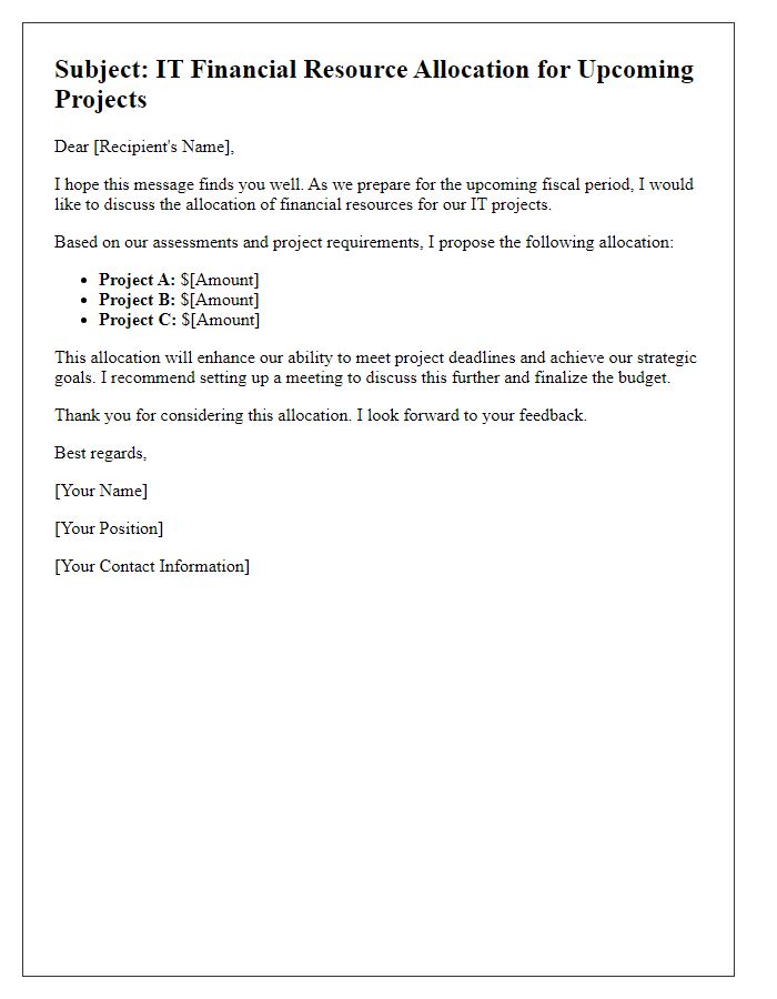 Letter template of IT financial resource allocation message