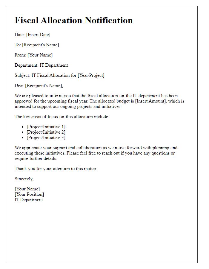 Letter template of IT fiscal allocation communication