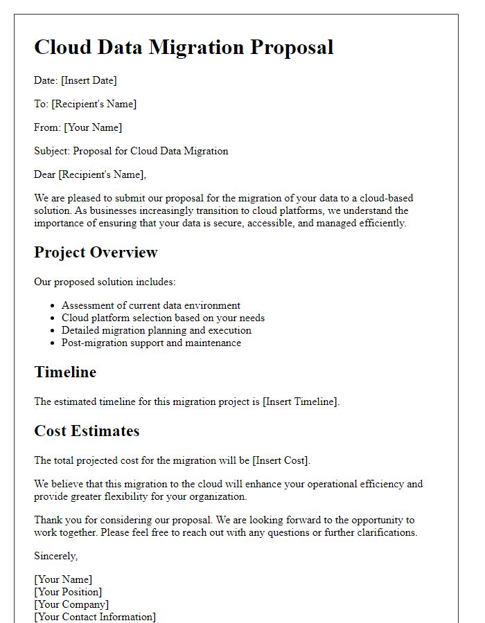 Letter template of cloud data migration proposal