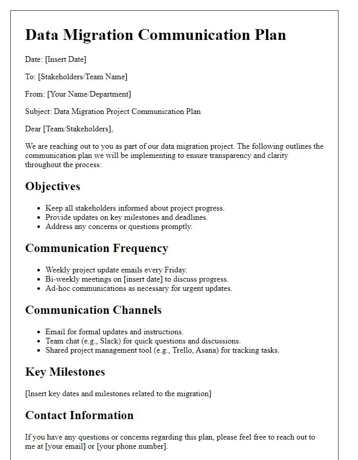 Letter template of data migration communication plan