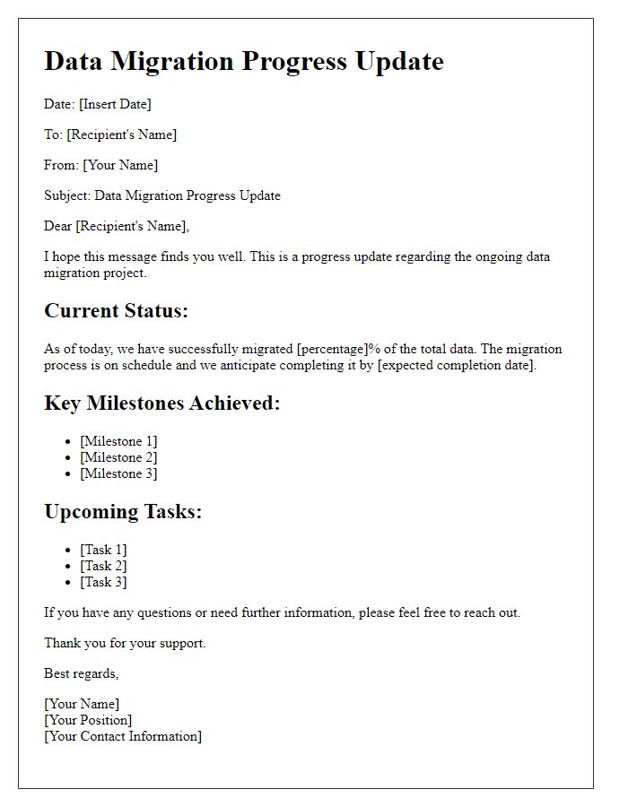 Letter template of data migration progress update