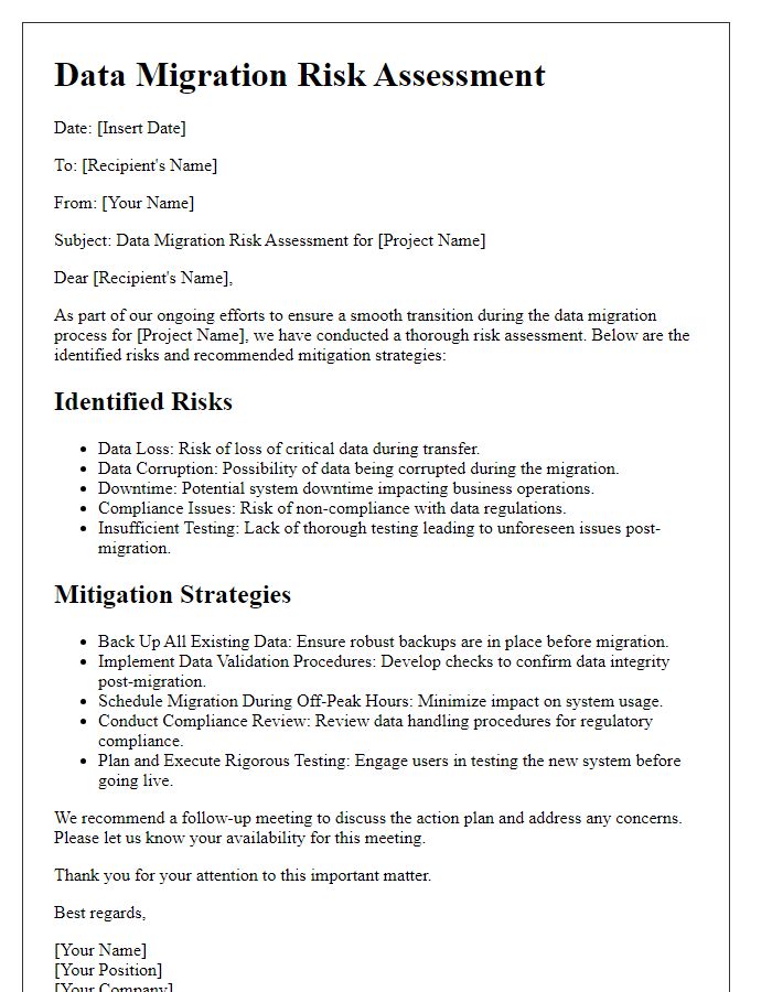 Letter template of data migration risk assessment